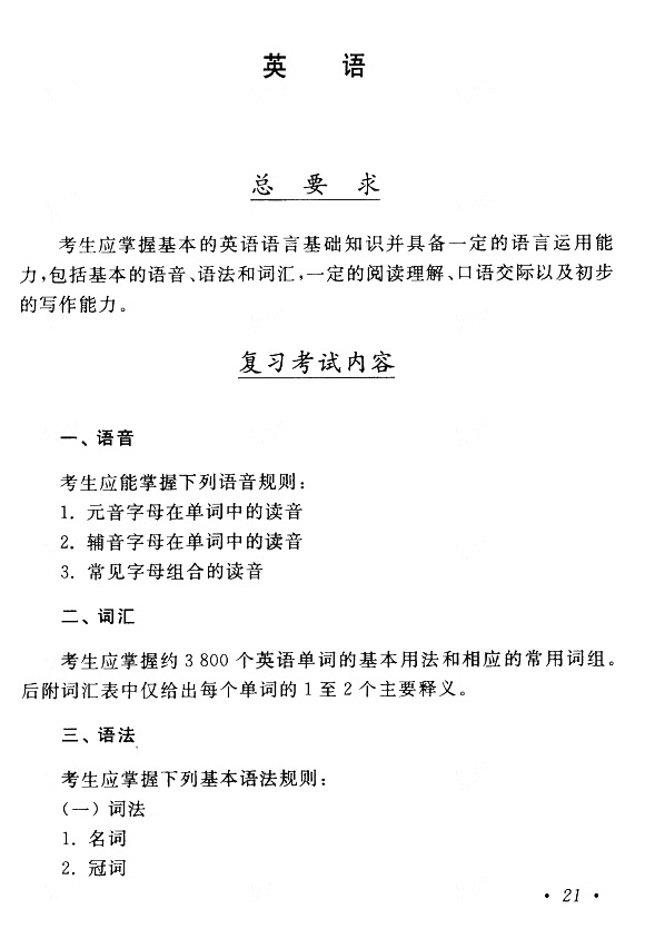 江西成人高考專升本英語考試大綱