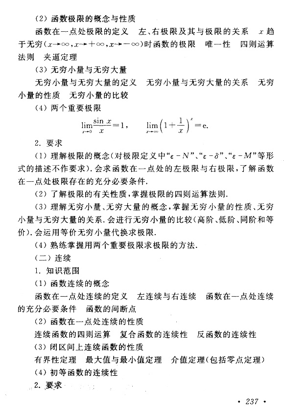 江西成人高考專升本高數考試大綱