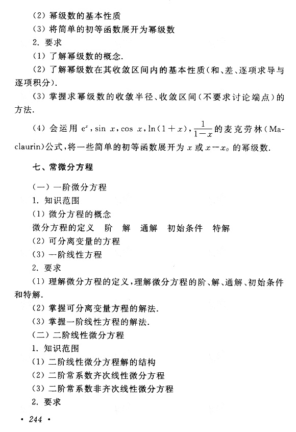 江西成人高考專升本高數考試大綱