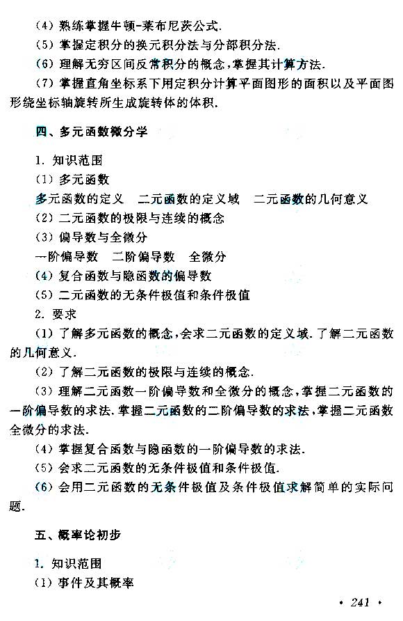 江西成人高考專升本高等數學考試大綱