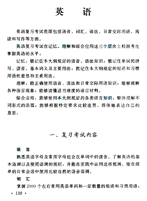 江西成人高考高起點(diǎn)英語(yǔ)考試大綱